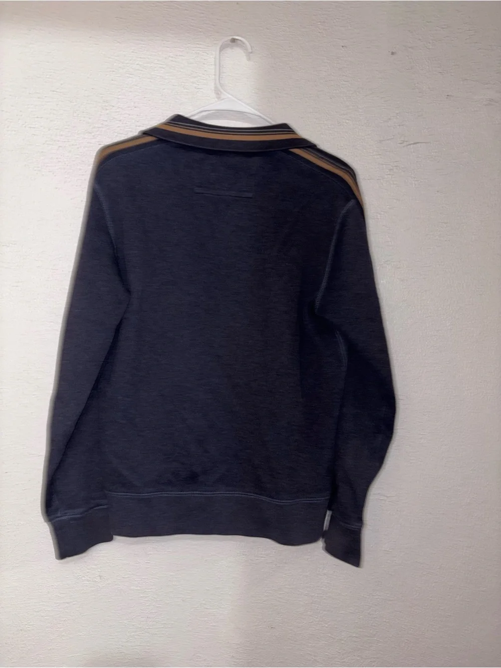 Banana Republic Men's Navy Zip-Up Sweater Jacket with Tan Stripe